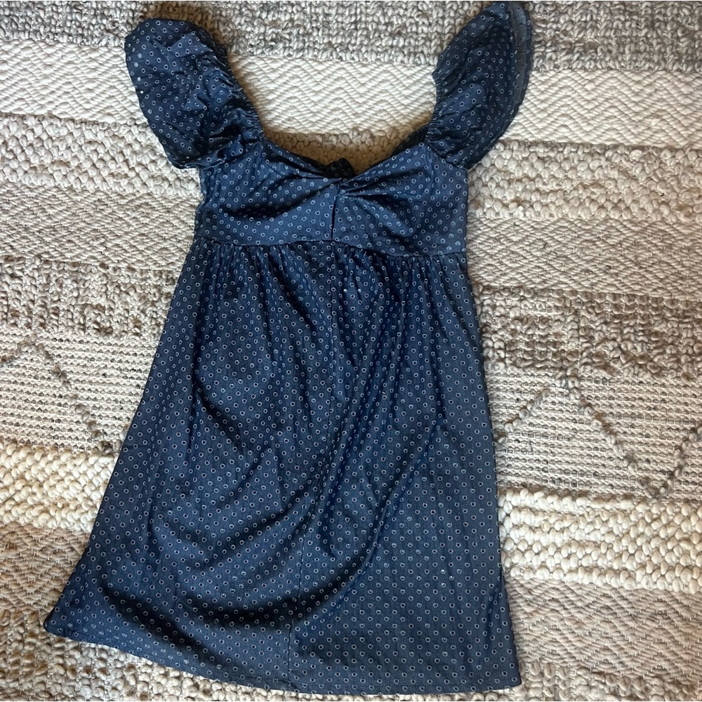 Navy Blue Polka Dot Mini Dress - Women